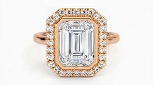 Bague de fiançailles en diamant taille émeraude avec serti halo pour femme, diamants de laboratoire - Product Image 1