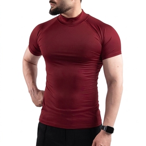 <b>Men's</b> <b>Burgundy</b> Short Sleeve Compression <b>Shirt</b> Quick Dry Spandex Polyester Athletic Top - Product Image 1