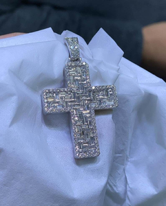 Pendentif Croix en Moissanite, Collier Maille Cubaine, Coupe Baguette, Bijoux Hip Hop de Luxe Sertis de Pierres - Product Image 5
