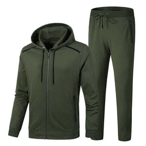 Ensemble de survêtement vert olive pour homme, sweat-shirt à capuche zippé à manches longues, design uni, pantalon de jogging à taille élastique, tenue décontractée pour l'automne - Product Image 2