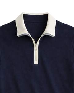 Manufacturer <b>Mens</b> Navy Blue Quarter Zip Polo <b>Shirt</b> With <b>White</b> Collar Short Sleeve <b>Casual</b> Knit Custom Manufacturer Summer Top - Product Image 4