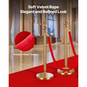 4 Corde in Velluto Rosso da 1,5 m con Ganci Dorati per Controllo Folla e Barriere - Attrezzature per Ristoranti e Hotel - Product Image 2