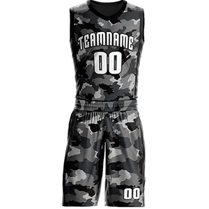 Custom Sublimation Basketball Jersey Set Unisex Adult V-Neck Sleeveless Camouflage 100% Polyester Moisture Wicking Team Name - Product Image 3