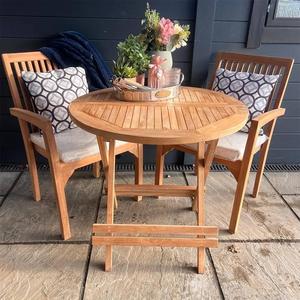 Round Wooden <b>Folding</b> Outdoor <b>Table</b> Waterproof Weather Resistant Patio <b>Dining</b> Desk for Garden Porch - Product Image 1