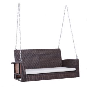 Dondolo a dondolo da esterno Deluxe per 2 persone, in vimini bianco crema, resistente fino a 250 kg, con cuscini morbidi, ideale per palestra e patio - Product Image 1