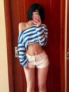Loose off Shoulder Long Sleeves Women's T-shirt Autumn Spicy Girl <b>Crop</b> <b>Top</b> <b>Y2k</b> 2000s Aesthetic Streetwear Party Summer - Product Image 3