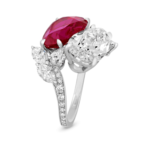 Women 18K Solid <b>Gold</b> <b>Cocktail</b> <b>Ring</b> With Pear Cut Ruby And Diamond Luxury Fine Jewelry - Product Image 1