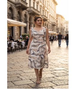 Robe midi imprimée chat blanc mignon pour femme, en coton, décontractée, coupe trapèze, légère et confortable, fournisseur en gros - Product Image 1