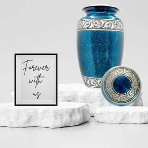 Urne funéraire de style américain de haute qualité, gravée à la main, en nickel et émail, capacité de 200 pouces cubes, blanche - Product Image 3