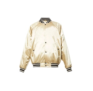 Chaqueta Varsity Dorada Satinada para Hombre, Corte Regular, Cuello Camisero, Cierre de Botones, Ropa Casual de Otoño - Product Image 1