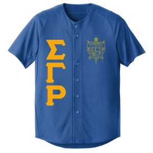 Camiseta Deportiva Extra Grande de la Hermandad Sigma Gamma Rho para Mujer, Manga Corta, Cierre de Botones, Letras Griegas Personalizadas, Color Azul Rey - Product Image 1
