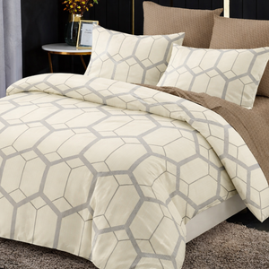 Juego de Sábanas con Estampado Geométrico Moderno, Ropa de Cama de Microfibra Suave con Fundas de Almohada | Colchón Doble King Size para Uso Doméstico y Hotelero, Resistente a la Decoloración - Product Image 1