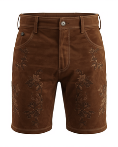 Pantalones Cortos Bávaros Vintage para Hombre, Color Marrón Nogal, Estilo Tradicional de Oktoberfest, con Bordado Alpino y Aspecto de Cuero Sintético, para Festivales - Product Image 2