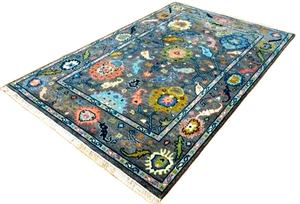 Tapis Oushak en laine noué à la main de haute qualité |   Tapis d'appoint oriental fait main de qualité export, motif floral turc gris brun pastel - Product Image 5