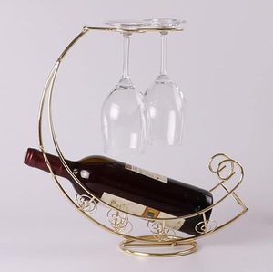 Porte-vin moderne en laiton avec support pour bouteilles et verres pour la présentation de meubles de maison - Product Image 1