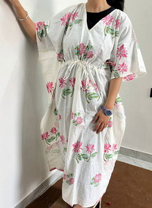 Vestido Kaftán de Algodón Estampado para Mujer, Vestido Kaftán Largo de Algodón, Kaftán Maxi de Algodón - Product Image 4