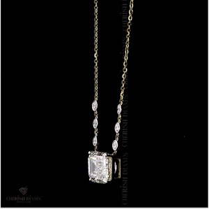 Collier pendentif élégant en diamant taille émeraude cultivé en laboratoire avec chaîne à maillons, bijoux en or tendance pour l'exportation en gros - Product Image 5