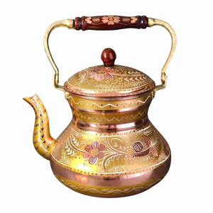 Handmade Copper Tea Kettle Traditional Turkish Copper <b>Teapot</b> Enamel Painted Wooden Handle Tea Pot OEM Wholesale Supplier - Product Image 1