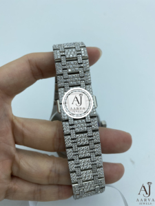 AARVA JEWELS Men's Luxury Quartz Watch Stainless Steel Moissanite Encrusted Dial 25mm Analog ETA Movement <b>Chronograph</b> Sapphire - Product Image 4