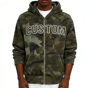 Sudadera con capucha y cremallera para hombre, de felpa francesa de 220g, lavado vintage, con bloques de color, de algodón, unisex, gruesa, cómoda, elegante y personalizable - Product Image 1