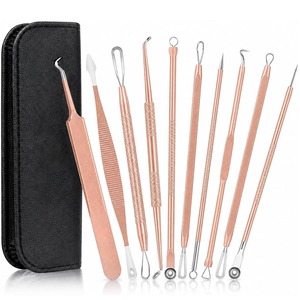 Kit de Herramientas para Eliminar Puntos Negros y Espinillas de Acero Inoxidable de Alta Calidad, 10 Piezas, con Estuche de Cuero PU, MOQ Bajo, Gran Venta - Product Image 1