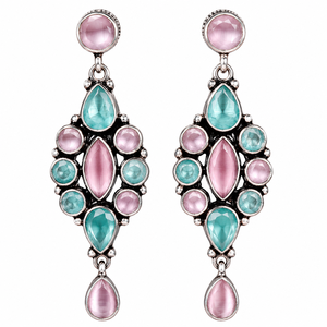Boucles d'oreilles pendantes multicolores en pierres précieuses, très tendance |   Boucles d'oreilles pendantes tendance en laiton pour femmes |   Fournisseur en gros de produits pour fêtes - Product Image 1