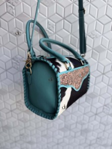 Unique Designer Hair-On Hide Cowhide Leather Speedy <b>Bag</b> Hand Tooled Leather Floral Carving Western <b>Shoulder</b> Purse For Women Use - Product Image 2