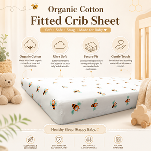Juego de Sábanas para Cuna de Bebé 100% Algodón Orgánico Tejido |   Funda de colchón ajustable con estampado de abeja de dibujos animados, calidad premium, ultra suave - Product Image 5