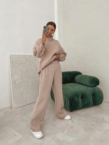 Oversized Turtleneck Sweatshirt Set Solid Color Fleece <b>Pullover</b> Long Sleeve Unisex Autumn Wear - Product Image 2
