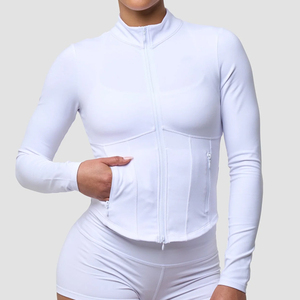 Women's Yoga Fitness Wear Jacket Knitted Spandex Lining Breathable Eco-Friendly Zipper <b>Long</b> <b>Sleeve</b> 100% Polyester Stand Autumn - Product Image 1