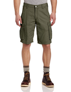 Men Cargo Shorts Solid Color Mid Waist Button Fly <b>Canvas</b> Breathable Casual Style Green - Product Image 5