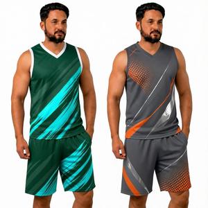 Conjunto de camiseta sin mangas y pantalones cortos con estampado geométrico para hombre, cuello en V, de secado rápido, tejido de poliéster, estilo deportivo, para verano. - Product Image 1