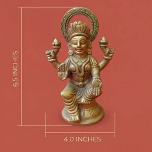 Figura de Lakshmi en Latón Chapado en Oro de 6.5 Pulgadas, Arte Religioso Coleccionable, Artesanía de Fundición, Escultura 3D - Product Image 6