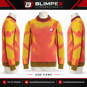 Pull en tricot épais multicolore personnalisé pour homme, col montant jaune corail, pull à côtes contrastées, tricot OEM sous marque privée - Product Image 6