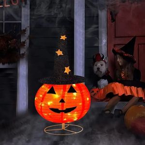 Lampes Citrouilles Pop-Up Pré-Éclairées d'Halloween avec Chapeau Étoilé, Pliables, 3 Modes, Boîte à Piles pour Utilisation Intérieure/Extérieure - Product Image 3