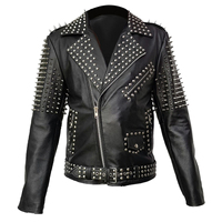 Blouson de motard slim en cuir véritable pour homme, style punk rock, avec logo personnalisable sur le devant, coupe-vent et doublure Sherpa, idéal pour l'hiver