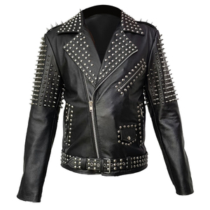 Custom Men's Genuine Leather Slim Fit <b>Punk</b> Rock Biker <b>Jacket</b> Windproof Sherpa Lined Winter Outerwear - Product Image 1