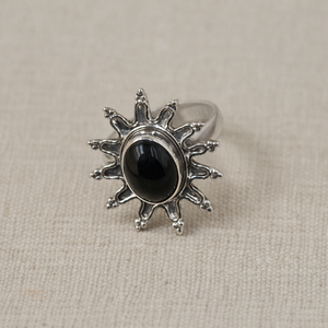 Anillo de ónix negro con diseño de rayos de sol, plata de ley 925, chapado en oro rosa y oro amarillo, estilo vintage, hecho a mano, joyería boho, regalo para mujer - Product Image 5