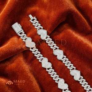 <b>Silver</b> Heart Link Moissanite <b>Necklace</b> Luxury Iced Out Heart Chain Statement Fashion Jewelry <b>For</b> Women <b>Men</b> Gift - Product Image 2