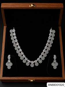 A.<b>D</b> Silver Set Women's <b>Necklace</b> Earring Set Crystal Rhinestone Geometric Design High Quality Latest Designed Party Silver Plated - Product Image 1