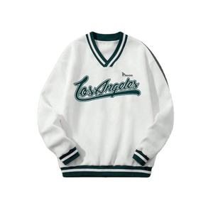 Nouveau sweat-shirt en molleton de coton de haute qualité à col rond pour l'hiver, brodé, prix d'usine en gros, bordure rayée, doublure thermique - Product Image 1