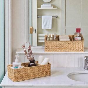 ISLA Lot de 2 paniers rectangulaires à 3 sections en jacinthe tressée à la main, bacs de rangement en osier pour salle de bain, cuisine, garde-manger, maison, vente en gros, OEM - Product Image 1