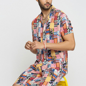 Ensemble deux pièces en coton respirant imprimé grande taille pour homme, style décontracté urbain, t-shirts et shorts, personnalisable OEM - Product Image 4