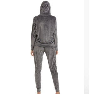 Ensemble de survêtement décontracté réversible en velours 2 pièces pour femme grande taille, avec sweat à capuche zippé en coton et pantalon de jogging, couleur unie, écologique - Product Image 3
