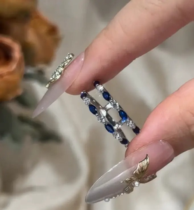 Bague de fiançailles et alliance tendance en argent 925 avec moissanite bleue et blanche, taille ronde et marquise, insert unique, pour la vente en gros - Product Image 6