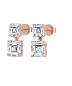 Pendientes Clásicos con Diamantes Cultivados en Laboratorio, Corte Asscher, 6.00 CTW, en Oro Rosa de 9K - Product Image 2