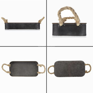 Galvanized Tray with Rope Handle Industrial Style <b>Rectangle</b> Decorative Tray Centerpiece for Living Room Kitchen <b>Coffee</b> <b>Table</b> - Product Image 3