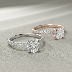 Anillo de Compromiso con Diamante Cultivado en Laboratorio, Oro Rosa de 14K, Corte Redondo, Corona con Pavé Pequeño, Anillo Solitario, Fabricante de Joyería Personalizada - Product Image 5