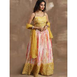 Alluring <b>White</b> and Yellow Sequins Chinon Haldi Wear <b>Lehenga</b> Choli for Wedding - Product Image 4