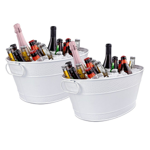 White Galvanized Metal Beverage Tub For Parties Leak-Proof 16-Bottle Large Ice Bucket & Wine Chiller With Handles Rust-Resistant - Product Image 1
